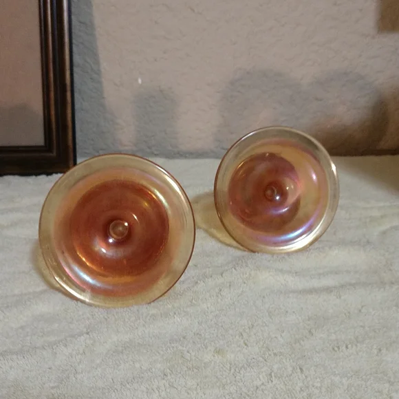SOLD   Vintage Depression Glass Amber Candlestick holders set of 2 - Picture 7 of 8